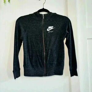 Nike Youth Girls Zip-up Hooded Thin Sweatshirt Size Medium Charcoal Gray